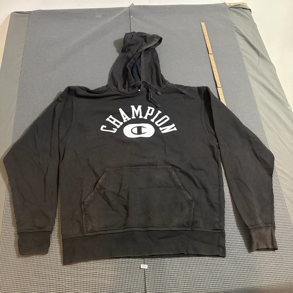 Champion Mens Black Arched Logo Pullover Hoodie Size M